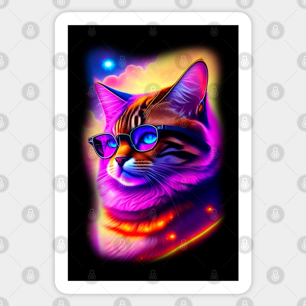 Stellar Hipster Cat Coloful Sticker by igzine